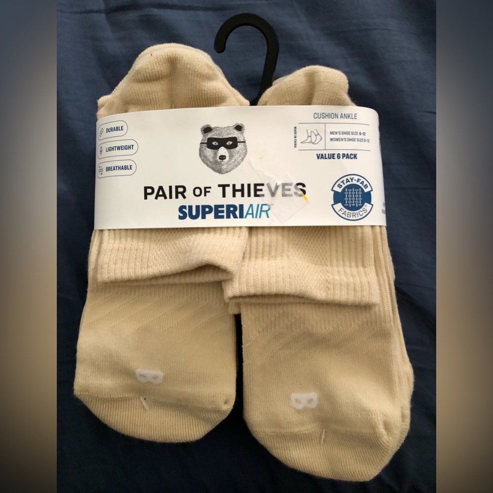 Pair of Thieves Superiair Cushion Ankle Quarter Crew Socks - Cream (6-Pack)